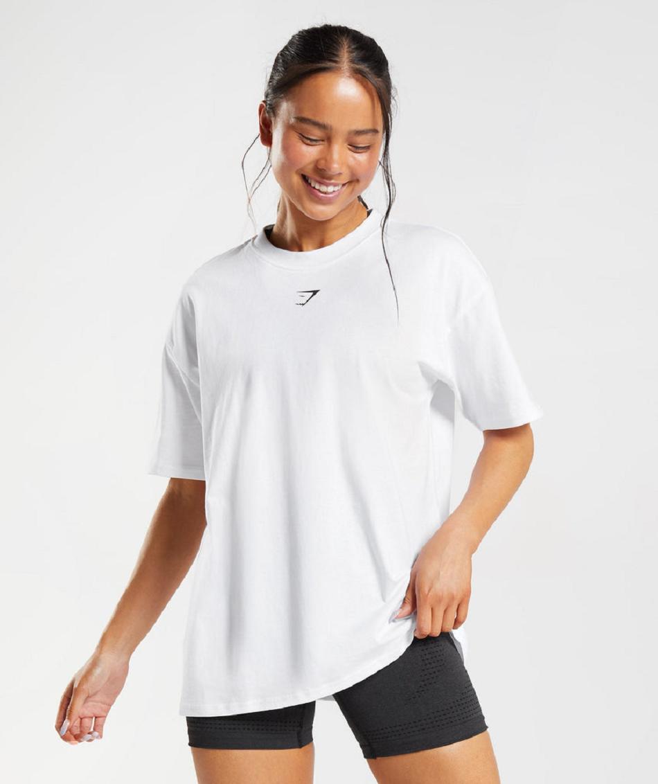 T Shirts Damskie Gymshark Fraction Oversized Białe | PL 3007CTV